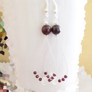 January Birthmonth! Garnet + Crystal! Elegance & Class! Sexy Drop Hoop Earrings